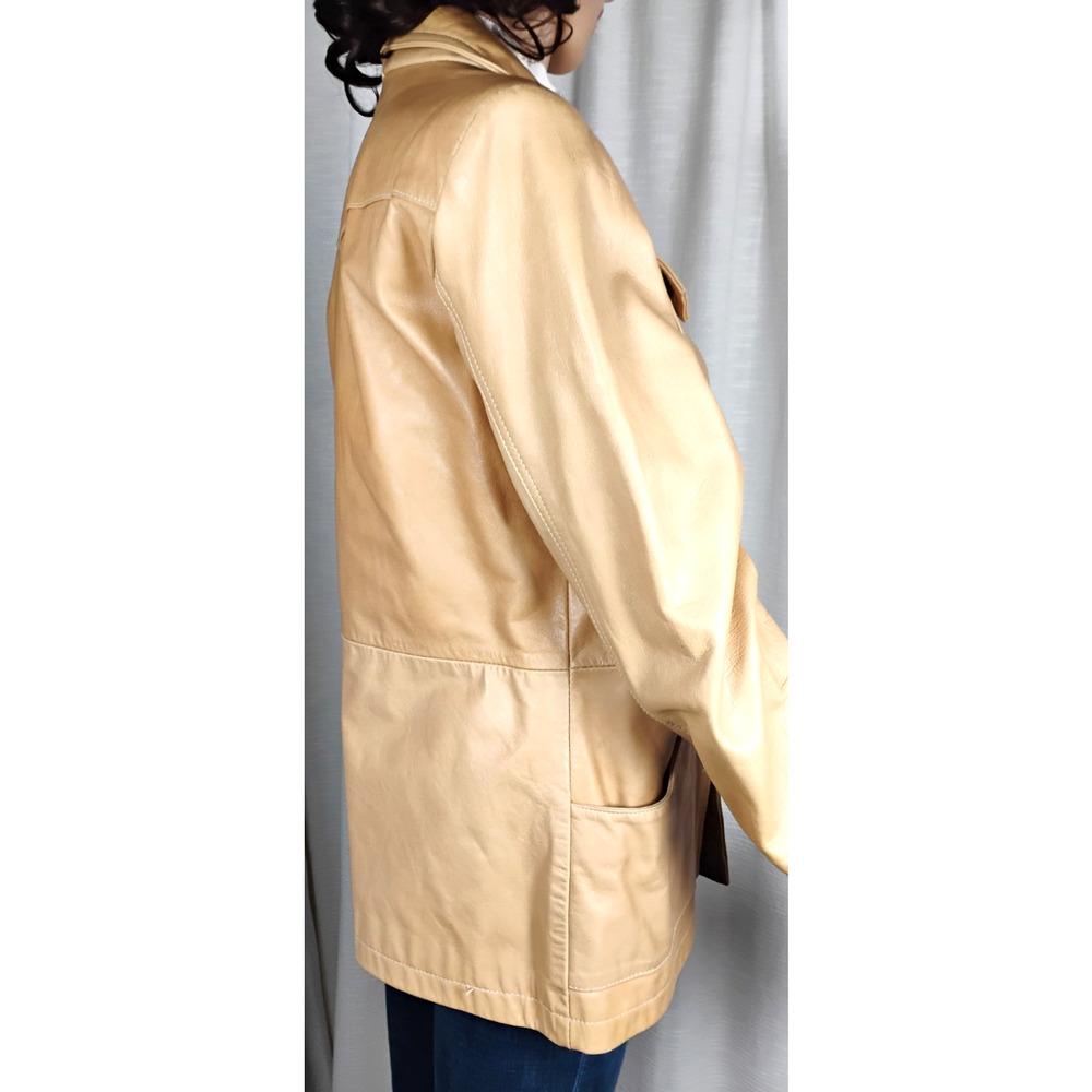 Womens Medium Wilsons Maxima Tan Cognac Leather Jacket Button Front Classic - Picture 5 of 16
